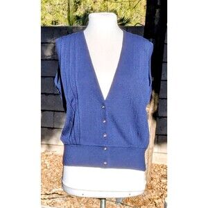 Japanese Navy Ridged Marulinne Button Acrylic/Wool Women's Med Sweater Vest EUC